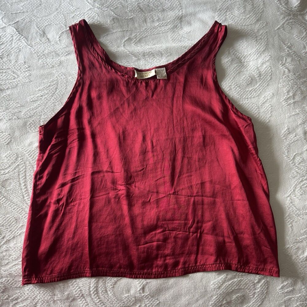 VTG Victoria’s Secret 100% Silk Tank Top Red Size M Blouse Old Money Luxury